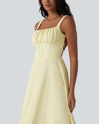 Backless Ruched Built-In Bra Midi Dress