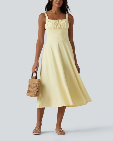 Backless Ruched Built-In Bra Midi Dress
