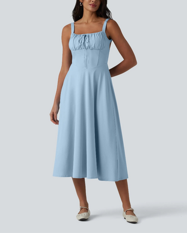 Backless Ruched Built-In Bra Midi Dress