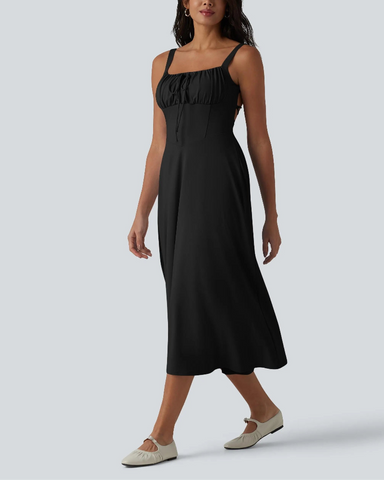 Backless Ruched Built-In Bra Midi Dress
