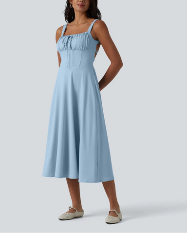 Backless Ruched Built-In Bra Midi Dress