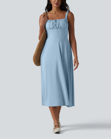 Backless Ruched Built-In Bra Midi Dress