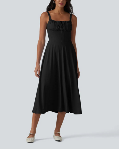 Backless Ruched Built-In Bra Midi Dress