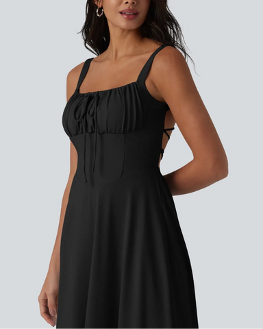 Backless Ruched Built-In Bra Midi Dress