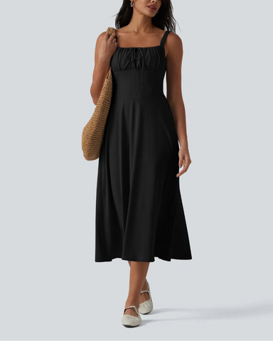 Backless Ruched Built-In Bra Midi Dress