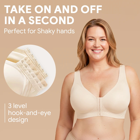 Seamless front-closure cross-back shaping bra.