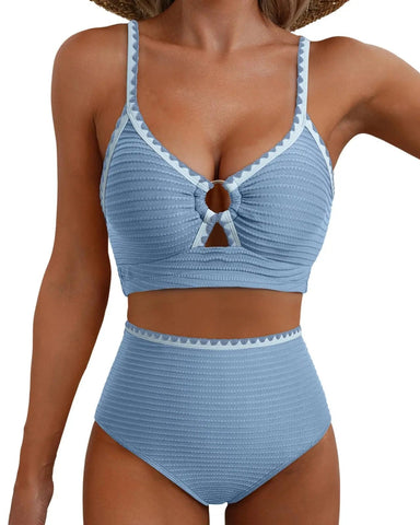 2-Piece Floral Cutout Bikini High-Waist Swimwear