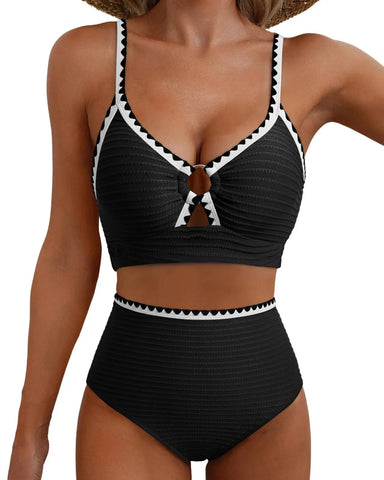 2-Piece Floral Cutout Bikini High-Waist Swimwear