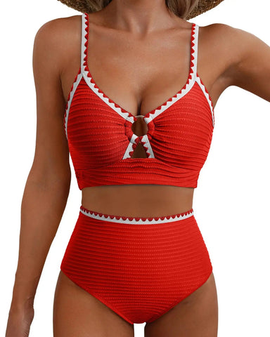 2-Piece Floral Cutout Bikini High-Waist Swimwear