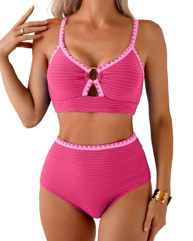 2-Piece Floral Cutout Bikini High-Waist Swimwear