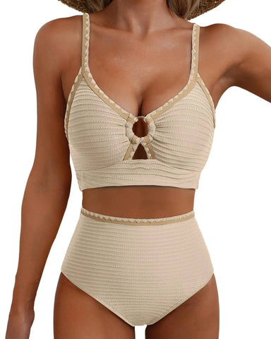 2-Piece Floral Cutout Bikini High-Waist Swimwear