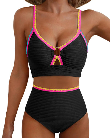 2-Piece Floral Cutout Bikini High-Waist Swimwear