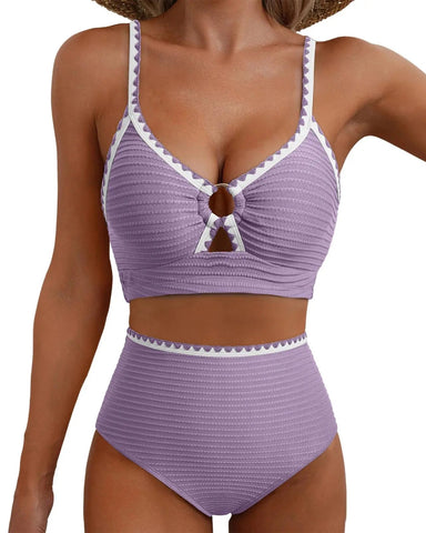 2-Piece Floral Cutout Bikini High-Waist Swimwear