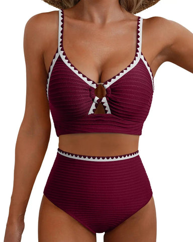 2-Piece Floral Cutout Bikini High-Waist Swimwear