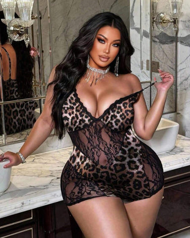 Leopard Print Bodysuit with Matching Shorts