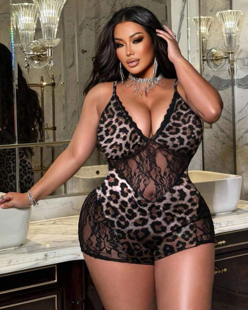 Leopard Print Bodysuit with Matching Shorts