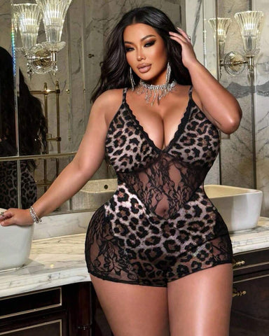 Leopard Print Bodysuit with Matching Shorts