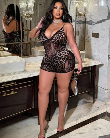 Leopard Print Bodysuit with Matching Shorts
