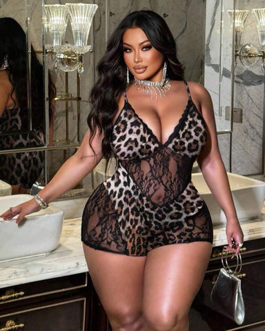 Leopard Print Bodysuit with Matching Shorts