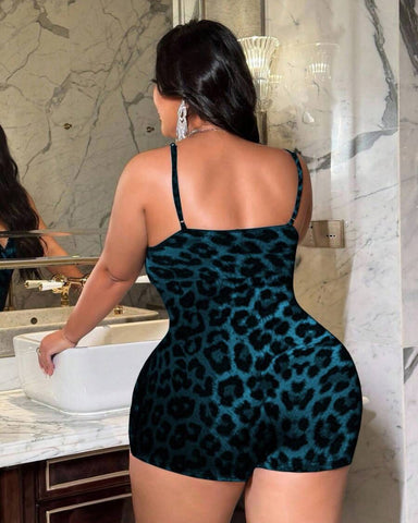 Leopard Print Bodysuit with Matching Shorts