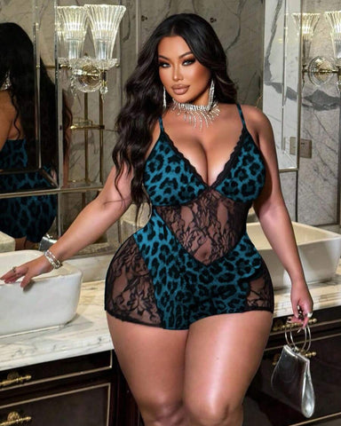 Leopard Print Bodysuit with Matching Shorts