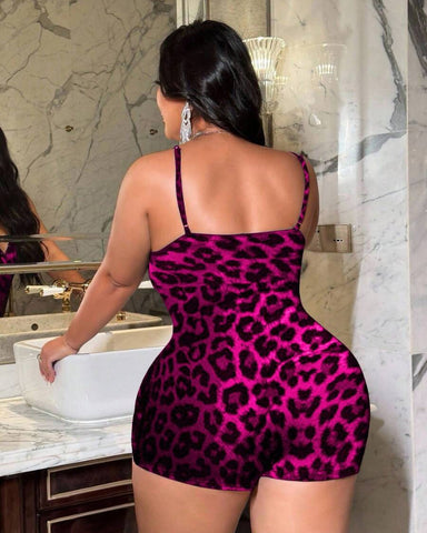 Leopard Print Bodysuit with Matching Shorts