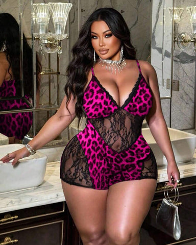 Leopard Print Bodysuit with Matching Shorts