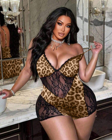 Leopard Print Bodysuit with Matching Shorts