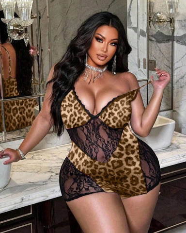 Leopard Print Bodysuit with Matching Shorts