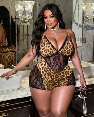 Leopard Print Bodysuit with Matching Shorts