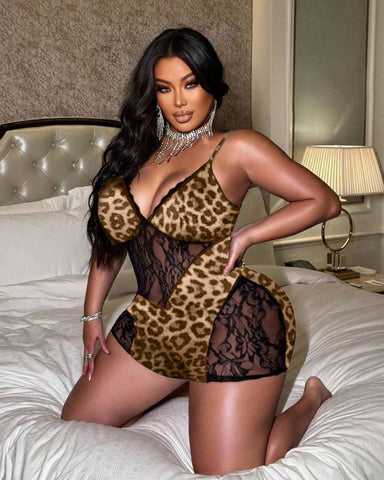 Leopard Print Bodysuit with Matching Shorts