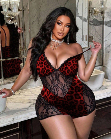 Leopard Print Bodysuit with Matching Shorts