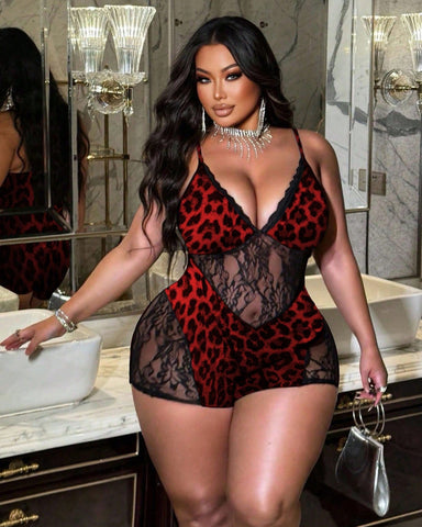 Leopard Print Bodysuit with Matching Shorts