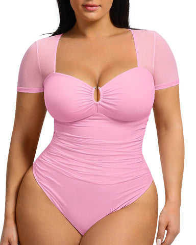 Short Sleeve Tummy Control Shapewear Bodysuit