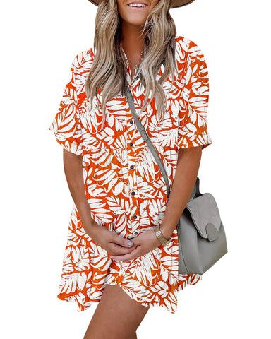 Textured Button-Down Flowy Mini Dress with Pockets