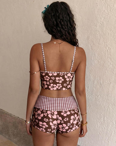 Women's Tropical Floral Tankini Set with High-Waist Shorts