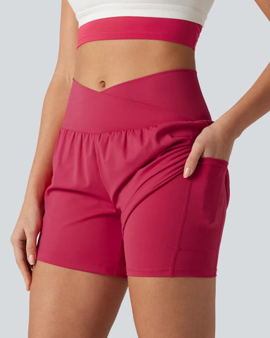 High-Waisted Yoga Shorts Set with Pockets