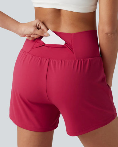 High-Waisted Yoga Shorts Set with Pockets