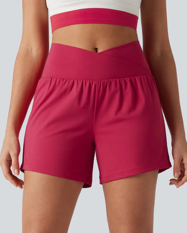 High-Waisted Yoga Shorts Set with Pockets