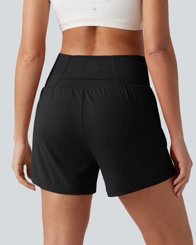 High-Waisted Yoga Shorts Set with Pockets