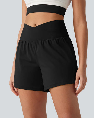 High-Waisted Yoga Shorts Set with Pockets