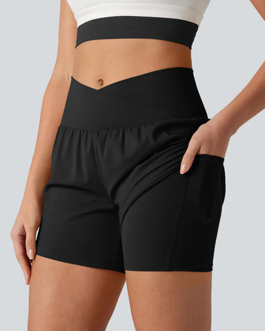 High-Waisted Yoga Shorts Set with Pockets