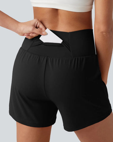 High-Waisted Yoga Shorts Set with Pockets