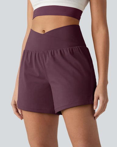 High-Waisted Yoga Shorts Set with Pockets