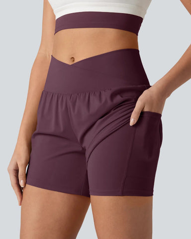 High-Waisted Yoga Shorts Set with Pockets