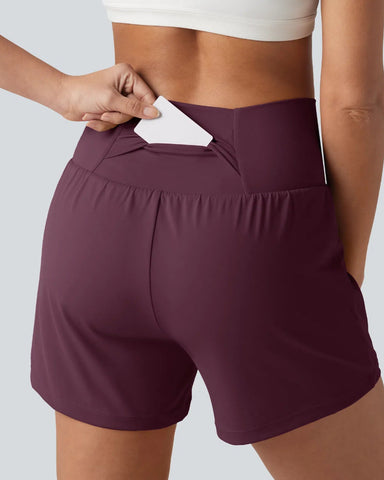 High-Waisted Yoga Shorts Set with Pockets