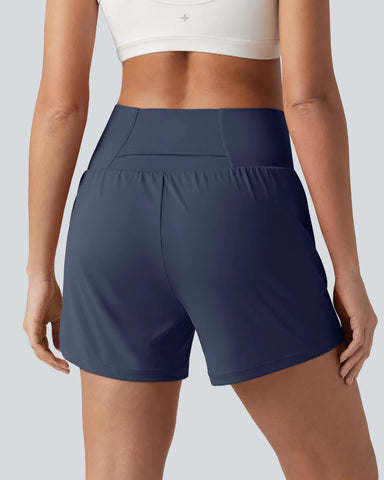 High-Waisted Yoga Shorts Set with Pockets