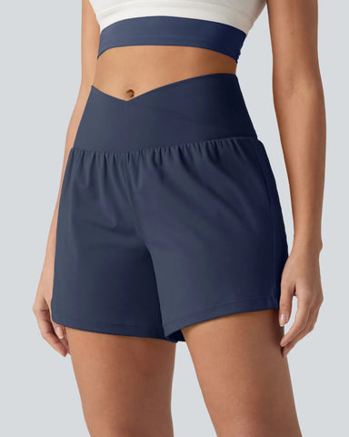 High-Waisted Yoga Shorts Set with Pockets