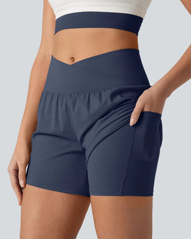 High-Waisted Yoga Shorts Set with Pockets