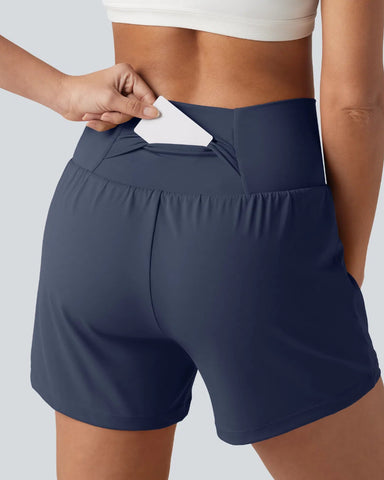 High-Waisted Yoga Shorts Set with Pockets